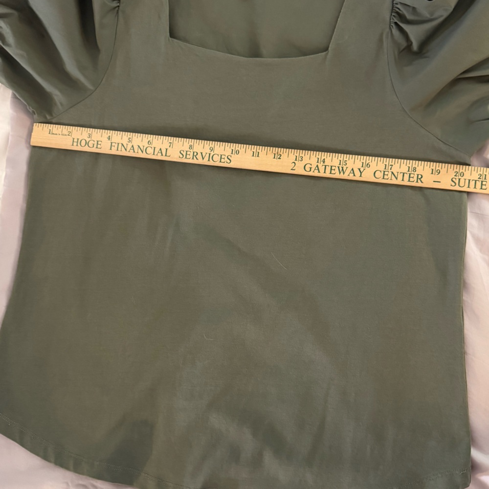 Chico’s Puff Sleeve Square Neck Sage Green Stretchy Blouse Top - Large - Picture 7 of 10